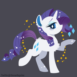 Size: 800x800 | Tagged: safe, artist:snow angel, imported from derpibooru, rarity, pony, unicorn, chest fluff, ear fluff, eyeshadow, female, gray background, lineless, looking at you, makeup, mare, raised hoof, raised leg, simple background, smiling, solo, sparkles, wingding eyes