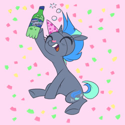 Size: 1000x1000 | Tagged: safe, artist:theorderofalisikus, imported from derpibooru, oc, oc only, oc:frightly, pony, cyrillic, hat, party hat, soda, solo