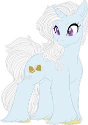 Size: 596x850 | Tagged: safe, artist:pancaked, artist:sequin, imported from derpibooru, oc, oc only, oc:wedding bells, unicorn, bells, blue body, female, patreon:syruped, purple eyes, side view, simple background, solo, transparent background, unshorn fetlocks, wedding bells, white mane