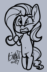 Size: 2136x3264 | Tagged: safe, artist:binkyt11, derpibooru exclusive, imported from derpibooru, fluttershy, anthro, belly button, faic, female, gray background, medibang paint, monochrome, nervous, simple background, solo