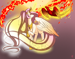 Size: 2800x2200 | Tagged: safe, artist:l-pastellepink-l, imported from derpibooru, philomena, princess celestia, alicorn, phoenix, pony, fire, high res, pink-mane celestia