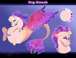 Size: 1248x960 | Tagged: safe, artist:bijutsuyoukai, imported from derpibooru, oc, oc only, oc:dry conch, seapony (g4), my little pony: the movie, female, magical lesbian spawn, offspring, parent:queen novo, parent:somnambula, parents:novonambula, reference sheet, solo