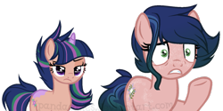 Size: 1063x531 | Tagged: safe, artist:ipandacakes, imported from derpibooru, oc, oc only, oc:everfree sparkle, oc:star spruce, earth pony, pony, unicorn, female, mare, parents:timbertwi, simple background, transparent background