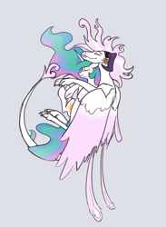 Size: 1712x2344 | Tagged: safe, artist:jykinturah, imported from derpibooru, fleur-de-lis, princess celestia, alicorn, dragon, feathered dragon, pony, cuddling, cute, cutelestia, dragoness, dragonified, eyes closed, female, fleurestia, interspecies, lesbian, mare, missing accessory, on side, shipping, side, simple background, size difference, sleeping, smiling, species swap, spooning, white background