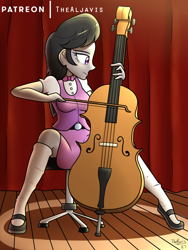 Size: 750x1000 | Tagged: safe, artist:thealjavis, imported from derpibooru, octavia melody, equestria girls, bow (instrument), cello, cello bow, female, musical instrument, solo, stool