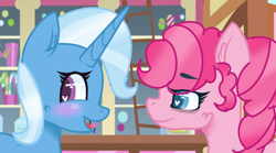 Size: 1176x652 | Tagged: safe, artist:sunnyraysyt, imported from derpibooru, pinkie pie, trixie, pony, base used, blushing, female, heart eyes, lesbian, shipping, trixiepie, wingding eyes