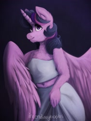 Size: 1536x2048 | Tagged: safe, artist:incendiaryboobs, artist:incendiarymoth, imported from derpibooru, twilight sparkle, alicorn, anthro, belly button, clothes, female, mare, midriff, shirt, skirt, skirt lift, smiling, solo, twilight sparkle (alicorn)