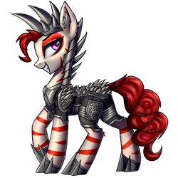 Size: 1000x1000 | Tagged: safe, artist:setharu, imported from derpibooru, oc, oc only, oc:rampage, earth pony, pony, fallout equestria, fallout equestria: project horizons, armor, barbed wire, claws, female, grin, mare, simple background, smiling, solo, spikes, transparent background