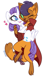 Size: 545x901 | Tagged: safe, artist:esmeia, imported from derpibooru, capper dapperpaws, rarity, anthro, cat, pony, unicorn, my little pony: the movie, anthro with ponies, capperbetes, capperity, clothes, curved horn, cute, female, male, mare, one eye closed, paws, shipping, simple background, straight, transparent background, wink