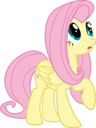 Size: 1024x1364 | Tagged: safe, artist:ponkus, imported from derpibooru, fluttershy, pegasus, pony, confused, female, folded wings, looking up, mare, open mouth, raised hoof, simple background, solo, standing, transparent background, vector