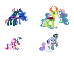 Size: 2160x1748 | Tagged: safe, artist:jeanettemiller547, artist:snufflebug, imported from derpibooru, king sombra, pharynx, princess cadance, princess celestia, princess flurry heart, princess luna, shining armor, thorax, changedling, changeling, changedling brothers, female, flurrybra, good king sombra, king thorax, lunarynx, male, prince pharynx, shiningcadance, shipping, simple background, straight, thoralestia, white background