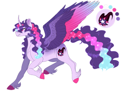 Size: 1120x840 | Tagged: safe, artist:bijutsuyoukai, imported from derpibooru, oc, oc only, oc:meteor shower, alicorn, pony, colored wings, colored wingtips, magical lesbian spawn, multicolored wings, offspring, parent:princess celestia, parent:twilight sparkle, parents:twilestia, solo, unshorn fetlocks