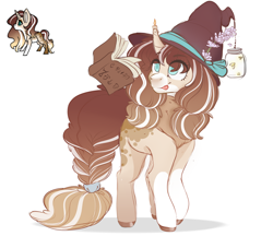 Size: 2200x1900 | Tagged: safe, artist:k-indle, imported from derpibooru, oc, oc only, oc:maeve, pony, unicorn, book, female, hat, jar, mare, solo, tongue out, witch hat