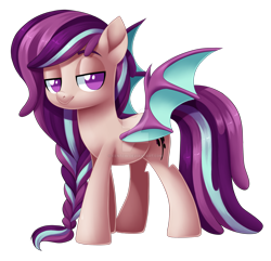 Size: 1600x1542 | Tagged: safe, artist:centchi, imported from derpibooru, oc, oc only, oc:sombre sonata, bat pony, pony, braid, female, mare, obtrusive watermark, simple background, solo, transparent background, watermark