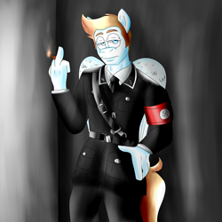 Size: 5559x5559 | Tagged: safe, artist:monstabronygermerica, imported from derpibooru, oc, oc only, oc:peter schmidt, anthro, pegasus, absurd resolution, armband, aryan pony, clothes, germany, looking at you, male, military, nazi, schutzstaffel, smoking, swastika, uniform