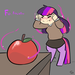 Size: 1000x1001 | Tagged: safe, artist:mt, imported from derpibooru, oc, oc only, oc:glimmer, satyr, apple, food, magic, offspring, parent:twilight sparkle