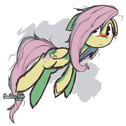 Size: 1280x1280 | Tagged: safe, artist:lilboulder, imported from derpibooru, fluttershy, pegasus, pony, abstract background, disheveled, female, looking at you, mare, messy mane, solo