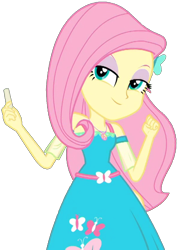 Size: 1450x2048 | Tagged: safe, artist:thebarsection, imported from derpibooru, fluttershy, a little birdie told me, equestria girls, equestria girls series, chalk, clothes, dress, female, geode of fauna, lidded eyes, magical geodes, simple background, smiling, smug, solo, transparent background