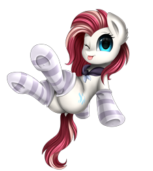 Size: 2550x2850 | Tagged: safe, artist:pridark, imported from derpibooru, oc, oc only, oc:aureai, pegasus, pony, butt, clothes, commission, dock, female, looking at you, mare, one eye closed, plot, simple background, smiling, socks, solo, striped socks, tongue out, transparent background, underhoof, wink, ych result