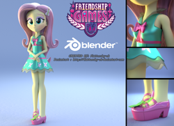 Size: 2658x1920 | Tagged: safe, artist:efk-san, imported from derpibooru, fluttershy, equestria girls, friendship games, 3d, blender, clothes, female, school spirit, solo