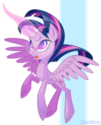 Size: 1500x1858 | Tagged: safe, artist:spacekitsch, deleted from derpibooru, imported from derpibooru, twilight sparkle, alicorn, pony, female, glowing horn, mare, solo, spread wings, twilight sparkle (alicorn), wings