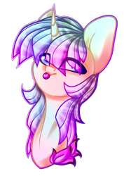 Size: 869x1226 | Tagged: safe, artist:immagoddampony, imported from derpibooru, oc, oc only, oc:lily, orbite, original species, pony, unicorn, bust, female, mare, portrait, simple background, solo, tongue out, transparent background