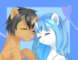 Size: 980x750 | Tagged: safe, artist:leafywind, imported from derpibooru, oc, oc only, pony, unicorn, abstract background, duo, eyes closed, female, male, mare, oc x oc, shipping, stallion, straight