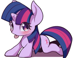Size: 1241x997 | Tagged: safe, artist:ccc, imported from derpibooru, twilight sparkle, pony, unicorn, blushing, cute, female, looking at you, mare, pixiv, simple background, solo, tongue out, twiabetes, white background
