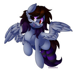 Size: 1935x1850 | Tagged: safe, artist:shyshyoctavia, imported from derpibooru, oc, oc only, pegasus, pony, clothes, fangs, female, heterochromia, mare, simple background, socks, solo, striped socks, transparent background