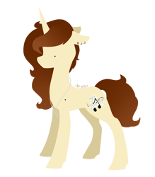 Size: 1052x1200 | Tagged: safe, artist:person8149, imported from derpibooru, oc, oc only, oc:lilysong, pony, unicorn, ear piercing, earring, female, floppy ears, hooves, horn, jewelry, lineless, mare, minimalist, modern art, piercing, simple background, solo, transparent background