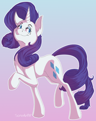 Size: 1024x1293 | Tagged: safe, artist:sonaartist, imported from derpibooru, rarity, pony, female, gradient background, raised hoof, solo