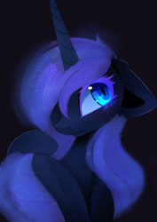 Size: 1580x2234 | Tagged: safe, artist:magnaluna, imported from derpibooru, nightmare moon, princess luna, alicorn, pony, blushing, chest fluff, cute, female, floppy ears, fluffy, gradient background, heart eyes, hug, leg fluff, looking away, looking up, lunabetes, mare, missing accessory, moonabetes, nightmare luna, shoulder fluff, shy, simple background, sitting, solo, tail hug, wavy mouth, wingding eyes