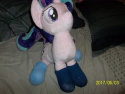 Size: 4288x3216 | Tagged: safe, artist:lilmoon, artist:lordthunder86, imported from derpibooru, starlight glimmer, pony, unicorn, blanket, chair, clothes, cute, glimmerbetes, irl, photo, plushie, sitting, socks