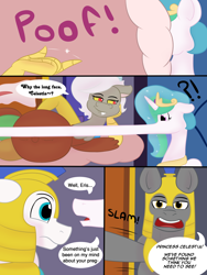 Size: 1500x2000 | Tagged: safe, artist:theimmortalwolf, imported from derpibooru, discord, princess celestia, ask, canterlot guards, eris, guard, huge eris, pink cloud, pregnant, rule 63, tumblr, tumblr comic