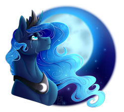 Size: 3178x2873 | Tagged: safe, artist:micky-ann, imported from derpibooru, princess luna, alicorn, pony, crown, crying, female, full moon, jewelry, mare, moon, night, regalia, solo, stars