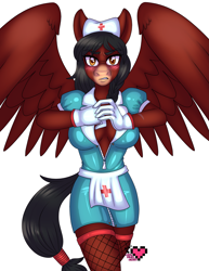 Size: 2975x3850 | Tagged: safe, artist:ladypixelheart, imported from derpibooru, oc, oc only, anthro, pegasus, breasts, cleavage, cracking knuckles, latex, nurse