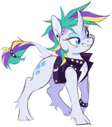 Size: 611x694 | Tagged: safe, artist:xenon, imported from derpibooru, rarity, pony, unicorn, alternate hairstyle, cloven hooves, curved horn, female, leonine tail, mare, punk, raripunk, simple background, solo, transparent background, unshorn fetlocks