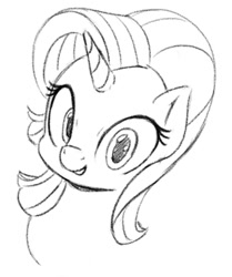 Size: 769x918 | Tagged: safe, artist:esfelt, imported from derpibooru, starlight glimmer, pony, unicorn, bust, female, grayscale, looking at you, mare, monochrome, open mouth, smiling, solo