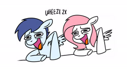 Size: 1920x1080 | Tagged: safe, artist:kaikururu, artist:sugar morning, imported from derpibooru, oc, oc only, oc:slipstream, oc:sugar morning, pegasus, pony, armpits, base used, couple, female, funny, hilarious, laughing, male, mare, meme, otp, reaction image, simple background, stallion, sugarstream, wheeze, wheezing