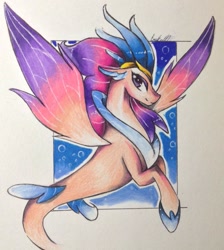 Size: 919x1024 | Tagged: safe, artist:мιzυlela, imported from derpibooru, queen novo, seapony (g4), my little pony: the movie, colored pencil drawing, female, looking at you, smiling, solo, traditional art