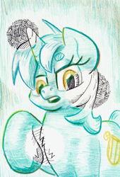 Size: 868x1280 | Tagged: safe, artist:shoeunit, imported from derpibooru, lyra heartstrings, unicorn, colored pencil drawing, female, ink, mare, solo, traditional art