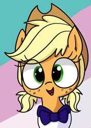 Size: 497x698 | Tagged: safe, artist:wafflecakes, imported from derpibooru, applejack, pony, applejack's hat, bust, cowboy hat, cute, female, freckles, hat, jackabetes, looking at you, mare, sailor, simple background, smiling, solo