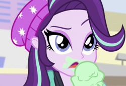 Size: 717x490 | Tagged: safe, imported from derpibooru, screencap, starlight glimmer, equestria girls, mirror magic, spoiler:eqg specials, female, food, ice cream, messy eating, solo, that pony sure does love ice cream