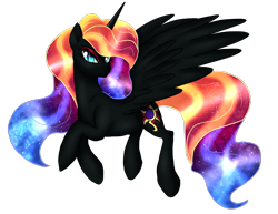 Size: 2488x1918 | Tagged: safe, artist:not-ordinary-pony, imported from derpibooru, nightmare moon, sunset shimmer, alicorn, pony, ethereal mane, female, fusion, mare, simple background, solo, transparent background