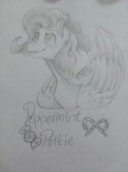 Size: 1280x1707 | Tagged: safe, artist:night-iris, imported from derpibooru, oc, oc only, oc:peppermint pattie, monochrome, sketch, solo, traditional art