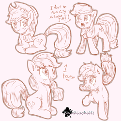 Size: 3000x3000 | Tagged: safe, artist:katakiuchi4u, imported from derpibooru, applejack, earth pony, pony, cowboy hat, cute, female, hat, i'm not cute, jackabetes, mare, monochrome, simple background, sketch, smiling, solo