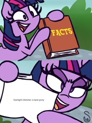 Size: 760x1015 | Tagged: safe, artist:quarium edits, edit, imported from derpibooru, twilight sparkle, alicorn, 2 panel comic, best pony, comic, ed edd n eddy, exploitable, exploitable meme, female, meme, op trying to start shit, solo, starlight glimmer is best pony, twilight sparkle (alicorn), twilight's fact book