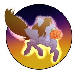 Size: 1024x976 | Tagged: safe, artist:sachanart, imported from derpibooru, oc, oc only, oc:dinkie, pegasus, pony, female, mare, mouth hold, pumpkin bucket, simple background, solo, transparent background