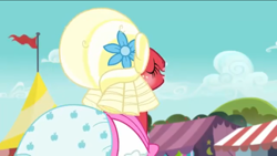 Size: 1136x640 | Tagged: safe, imported from derpibooru, screencap, big macintosh, earth pony, pony, brotherhooves social, clothes, crossdressing, dress, eyes closed, orchard blossom, transvestite