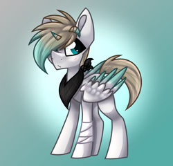 Size: 1895x1816 | Tagged: safe, artist:dollmaker47, imported from derpibooru, oc, oc only, oc:marielle, alicorn, pony, alicorn oc, gradient background, hair over one eye, horns, male, rule 63, solo, stallion